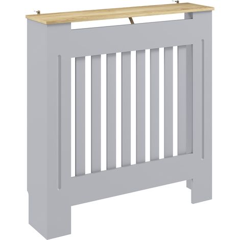 HOMCOM Radiator Cover Wooden Cabinet Vertical Slatted Vent MDF Grey Home