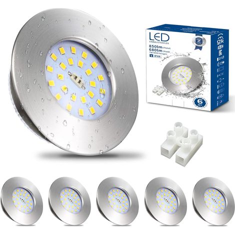 Spot Led Encastrable Salle de Bain 7W,6x Spot Extra Plat IP44 Étanche,Blanc Froid 6000K,Trou 60-68mm,Plafonnier Encastré Inox Brossé 220V 850lm Pour Cuisine Salon (1/5)