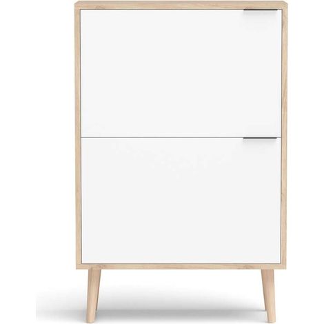 Zapatero 2 trampones modelo 527 acabado roble claro/blanco, 92x60x25 (alto x ancho x fondo) (1/3)