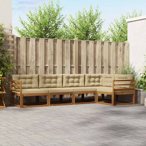 Outdoor-Sofagarnitur mit Kissen 5 pcs Natur und Beige