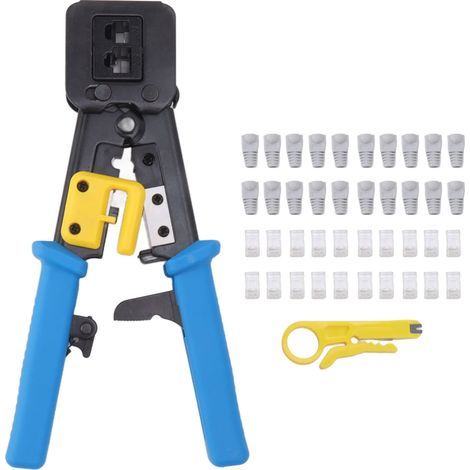 Kit de sertissage Ethernet pour connecteurs RJ45 RJ12 RJ11 avec pince à sertir manuelle et dénudeur de câbles réseau (1/5)