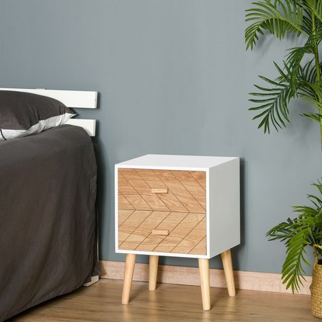 Table chevet de Chiffonnier Commode Meuble de Rangement avec 2 tiroirs Scandinave 40L x 30l x 56H cm en Bois