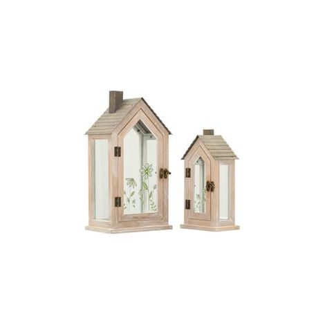 Ensemble de 2 lanternes à fleurs cm 18x13x36-12,5x8,5x25 (verre trempé) (1/5)