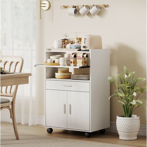 Mueble para microondas 59x40x92 cm de DMF Blanco con almacenaje FloraGrace (1/5)