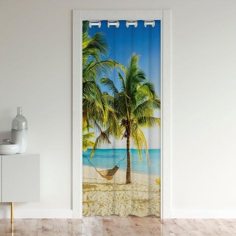 Rideau de Porte de Palmier de Côte,Rideau de Porte de Style Hawaïen D'Été,Rideau D'Ombrage de Style Tropical de Plage D'Océan,Rideau de Séparation de Chambre de Thème de Vacances D'Hamac,86x203 - 86L (1/5)