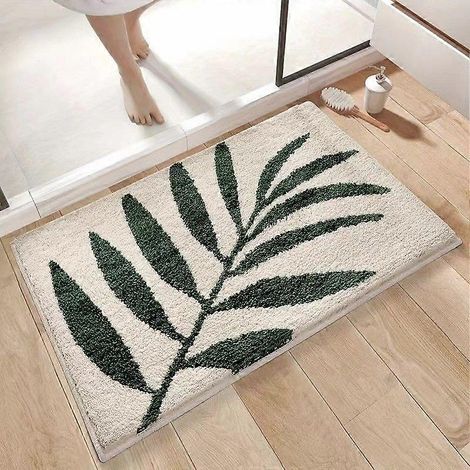 Tapis de bain absorbant et antidérapant, tapis de douche en chenille duveteuse, tapis de bain antidérapant pour la maison (40 x 60 cm, feuilles de bambou) (1/5)