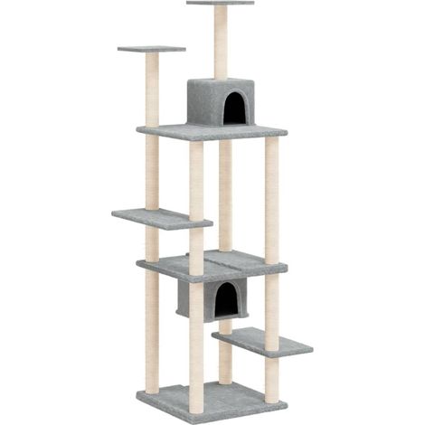 Tiragraffi per gatti Mobili per arrampicata su torre Tiragraffi Piattaforma da arrampicata con tiragraffi in sisal leggero 176 cm grigio 020022592