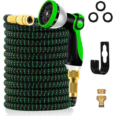 Tuyau Arrosage Extensible - 15m/50FT Tuyau d'arrosage Flexible avec 10 Modèles de Pulvérisation, Connecteurs Métalliques 1/2" et 3/4" Garden Hose pour Jardin, Arrosage, Nettoyage (1/5)