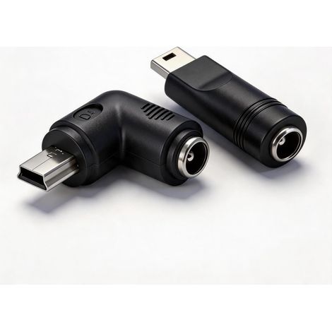 2 Pack Adaptateur Mini USB Mâle vers Connecteur Femelle DC 5,5 x 2,1 mm Adaptateur Secteur Coudé à 90° Mini USB Mâle vers DC 5521 Femelle Pour Alimentation de Charge des Appareils électroniques (1/4)