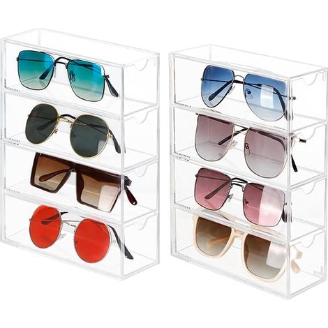 [Set of 2] Acrylic Eyeglass Storage Box with 4 Drawers – Transparent Organizer for 8 Pairs of Sunglasses and Prescription Glasses (1/5)
