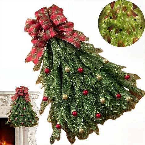 Weihnachtsbaumkranz, festliche und wunderschön gestaltete Schleifendekoration, geeignet für die Innen- und Außendekoration (beleuchtet) (1/5)