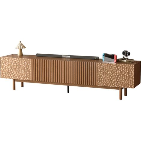 Meuble TV pour écran 75", rangement noyer,pour salon 220 cm (1/5)