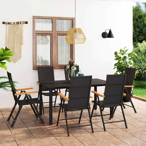 Ensemble Table et Chaise de Jardin 7 pcs - Ensemble de salle à manger de jardin Noir et marron BV814049 - BonneVie (1/5)