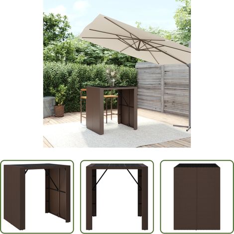 vidaXL Terrassenmöbel - Bartisch mit Glasplatte Braun 105x80x110 cm Poly Rattan (1/5)