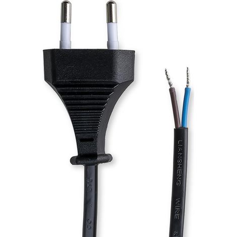 Netzkabel schwarz, 2-adrig, mit Eurostecker, 300 cm, offene Kabelenden