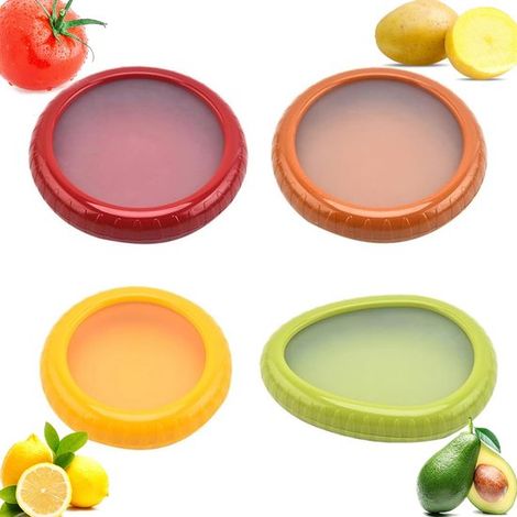 Cajas de almacenamiento de 4 piezas, Cajas para frutas y verduras, Organizadores para cortar frutas, Aptas para almacenar frutas, Multicolor (1/5)