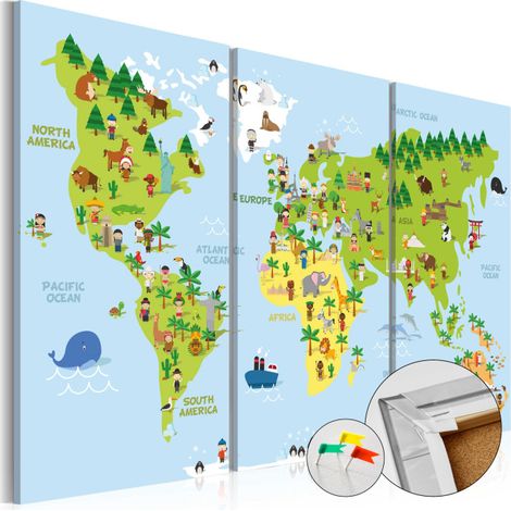 Tableau en Liège "Carte du Monde - Children's World" 40 x 60 cm (1/2)