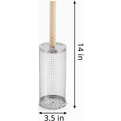 Panier à barbecue à roulettes - Le meilleur panier à barbecue qui soit, support rond en acier inoxydable - Petite poignée en bois