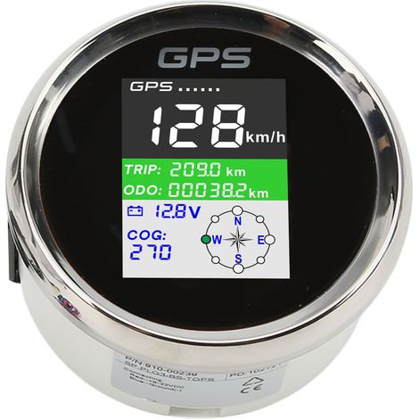 Compteur de vitesse GPS 85 mm, unités km/h/nœuds/mph/h, DC9-32V, écran TFT, étanche IP67, type universel, convient aux voitures, motos et bateaux, cadran noir, couvercle argenté. (1/5)