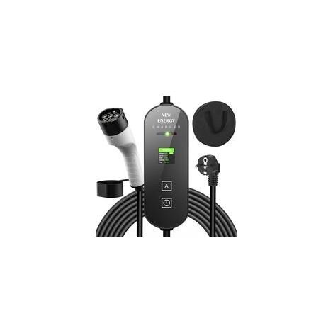 Chargeur Voiture Electrique 3,5kW [5m, 6/8/10/13/16A] Cable Type 2 Recharge avec Affichage Numérique Contrôlable Compatible avec E-208, Model Y, Mégane E-Tech, 500e et Autres EV/PHEV (1/4)
