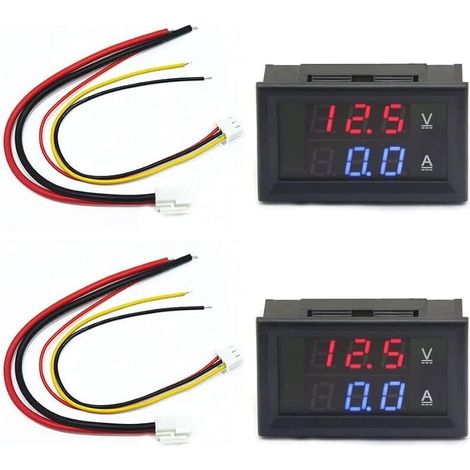 2 Pièces LED Voltmètre Ampèremètre 0.28", Détecteur Rouge et Bleu Tension Panneau, DC 0-100V 10A pour 12V/24V Volt Ampère Gauge (1/5)