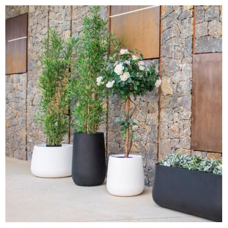 Moovere – Jardinière ronde CAMELIA LARGE 98x39x39 cm – Polyéthylène résistant aux UV – Volume de plantation 101,6 L – Blanc