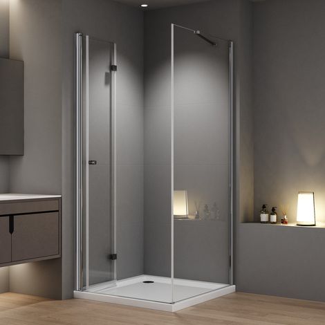 WDWRITTI Duschkabinen 75x75cm Falttür mit Seitenwand, Duschkabine 75x75cm Eckeinstieg Drehfalttür Dusche Duschabtrennung mit 6mm ESG Sicherheitsglas, Duschwand Höhe 185cm (1/5)