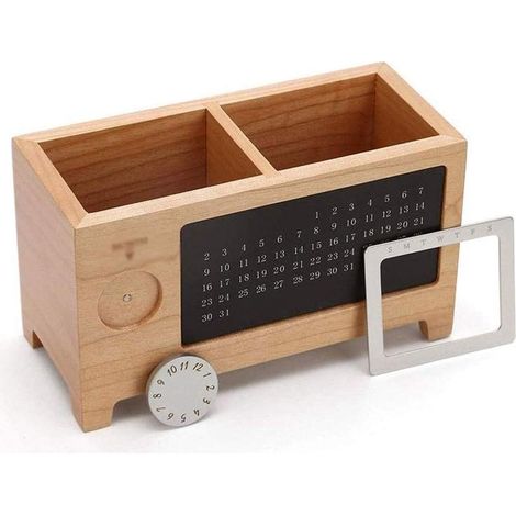 Stiftehalter aus Massivholz mit Kalender, multifunktionale Aufbewahrung für Büro oder Make-up, Designer-Aufbewahrungseimer.
