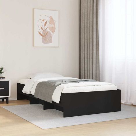 Cadre de lit avec rangement 75 x 190 cm noir, bois d’ingénierie, sommier à lattes sans matelas - PANGIVO (1/5)