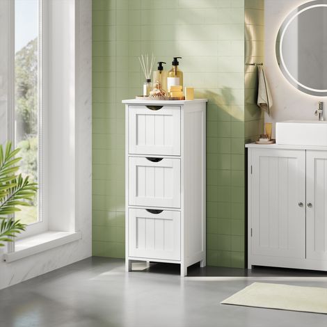 WOLTU Badschrank, Badezimmerschrank mit 3 Schubladen, Beistellschrank für Badezimmer Wohnzimmer Küche, 32x81x30 cm, Weiß