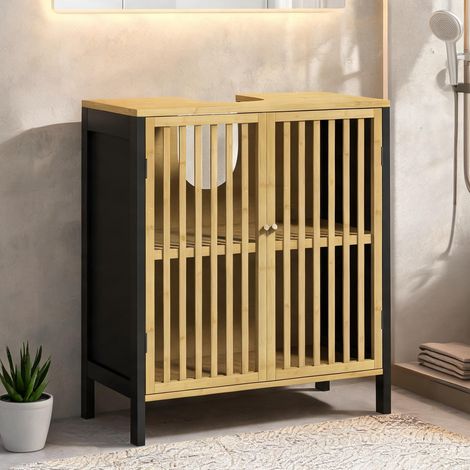 Meuble de salle de bain nero en bambù MDF 60 x 30 x 70 cm (1/5)
