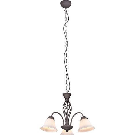 Lustre 3xe14 max 40w metal rouille abat jour verre blanc - trio - rustica (1/3)