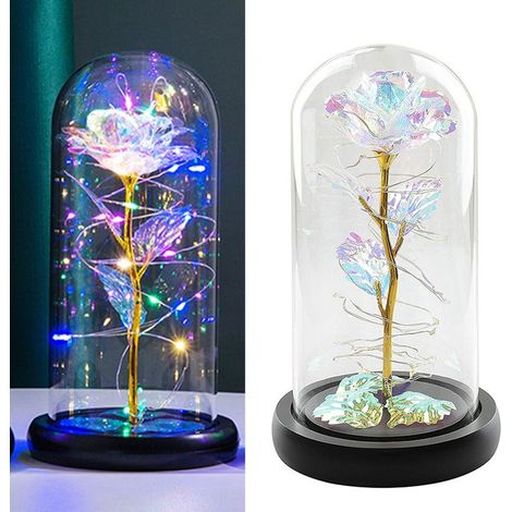 LED-beleuchtete Rose unter Glas, ewige Rose in Aluminiumfolie, ideales Geschenk zum Valentinstag, Weihnachten und Muttertag, goldfarben. (1/5)