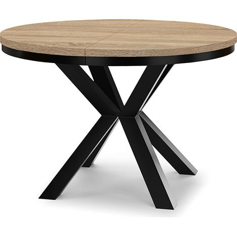 Table à manger ronde extensible RAL avec cerclage métallique, style loft, industriel, diamètre : 90 / 190 cm, couleur :sobre / noir (1/4)