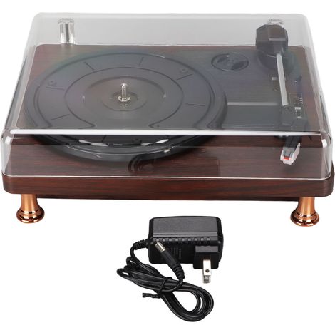 Tourne-disque Bluetooth 3 vitesses, haut-parleur stéréo vintage, platine vinyle sans fil avec couvercle anti-poussière, prise américaine 100-240V (1/5)