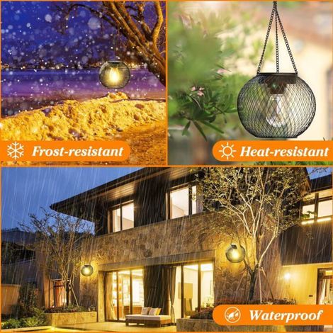 Lanterne Solaire Extérieur, Lampe 2 Lumières Suspendues en Métal IP65 pour Jardin, Cour, Balcon - Décoration et Cadeau [Classe énergétique A+++] (1/4)
