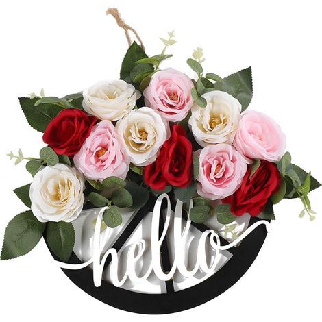 Guirlande De Roses - Couronne Décorative En Bois Pour Porte Et Intérieur - Décoration De Fête Saisonnière - 41 Cm (1/5)
