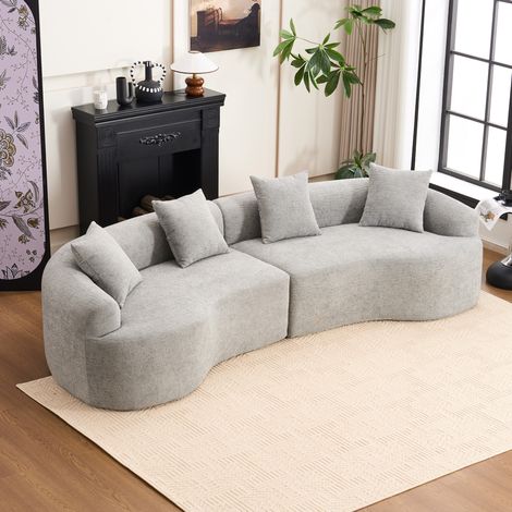 Divano curvo a 4 posti in ciniglia grigio, modulare, senza montaggio, 275 x 115 x 63 cm (1/5)