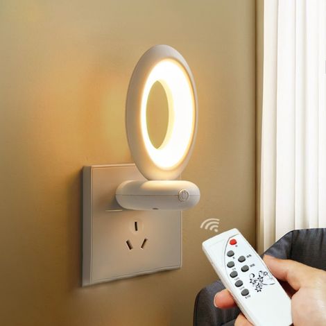 Veilleuse LED À Brancher - Réglable En Intensité Et En Couleur - Télécommande Incluse - Montage Murale - Pour Chambre Salle De Bain Couloir - 1 Pièce