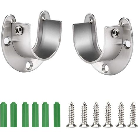2 Pcs Support de Tringle à Penderie en Acier Inoxydable,Support Barre de Penderie Ronde 32mm Douilles de Tube Rond Robuste avec Vis pour Tringle Penderie,Tringles à Vêtements (Argent) (1/5)