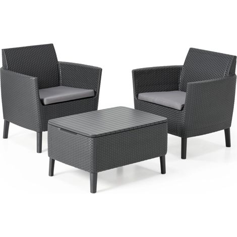 KETER SET SALOTTINO RATTAN 3 PZ SALEMO BALCONY GRAFITE TAVOLO 2 POLTRONE (02144) (1/10)
