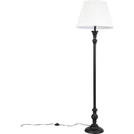QAZQA Lámpara de pie negra con pantalla plisada blanca 45 cm -
