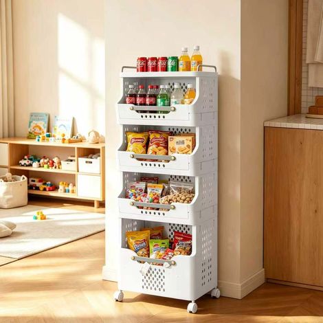 Carrello portatutto a 4 ripiani 30x40,9x110 cm in polipropilene grigio crema con ruote - CHICFURN (1/5)