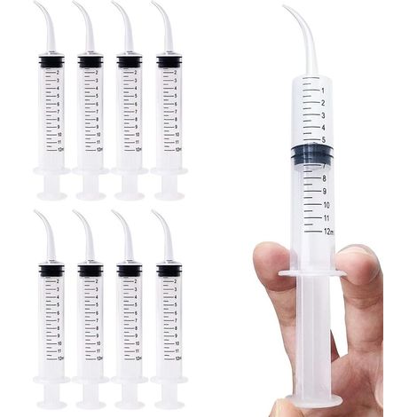 8 PCS Seringues D'Irrigation Dentaires, Seringue D'Irrigateur Oral, Seringue À Pointe Incurvée De 12 ML En Plastique Pour Le Nettoyage Des Soins Dentaires Et La Pierre Des Amygdales (1/5)