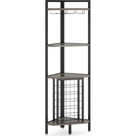 Étagère d'angle 4 niveaux pour bouteilles de vin avec structure en MDF et cadre métallique noir (1/5)