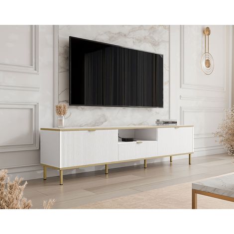 Hope - meuble tv 181 cm - 2 portes et 1 tiroir - blanc / doré (1/5)