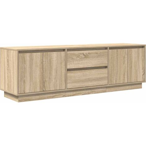 Meuble TV avec éclairage LED espace de rangement 160,5 x 41 x 50 cm design moderne en bois d'ingénierie chêne sonoma (1/5)
