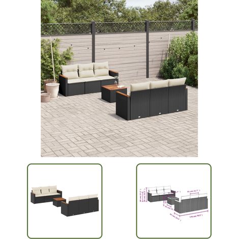 The Living Store 7-tlg. Garten-Sofagarnitur mit Kissen Schwarz Poly Rattan - Gartenmöbel - Outdoor Möbel - Rattan Gartenset - PE-Rattan - Esstisch Set (1/3)