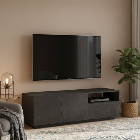 Dmora - Fernsehschrank Dlandon, Niedriges Sideboard für Wohnzimmer mit 2 Türen, Sockel für TV-Möbel, 100 % Made in Italy, cm 150x43h46, Schiefer (1/5)