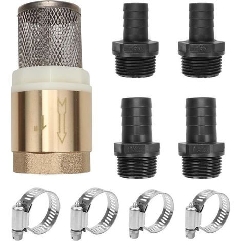 Filtre d'aspiration avec clapet anti-retour, kit de filtre d'aspiration, clapet anti-retour en laiton, filtre d'aspiration avec raccord de tuyau, collier de serrage (1/5)